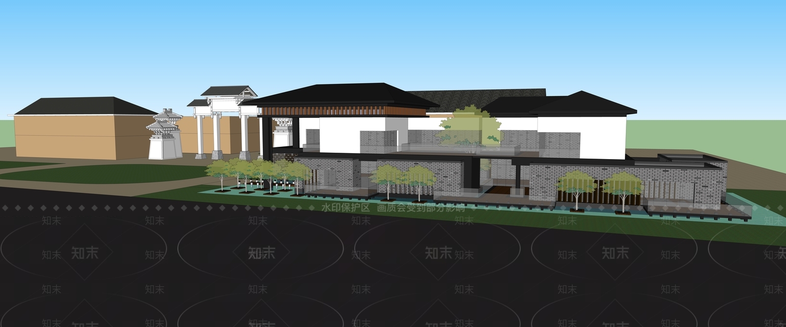 新中式售楼处建筑SU模型下载【ID:1200197859】