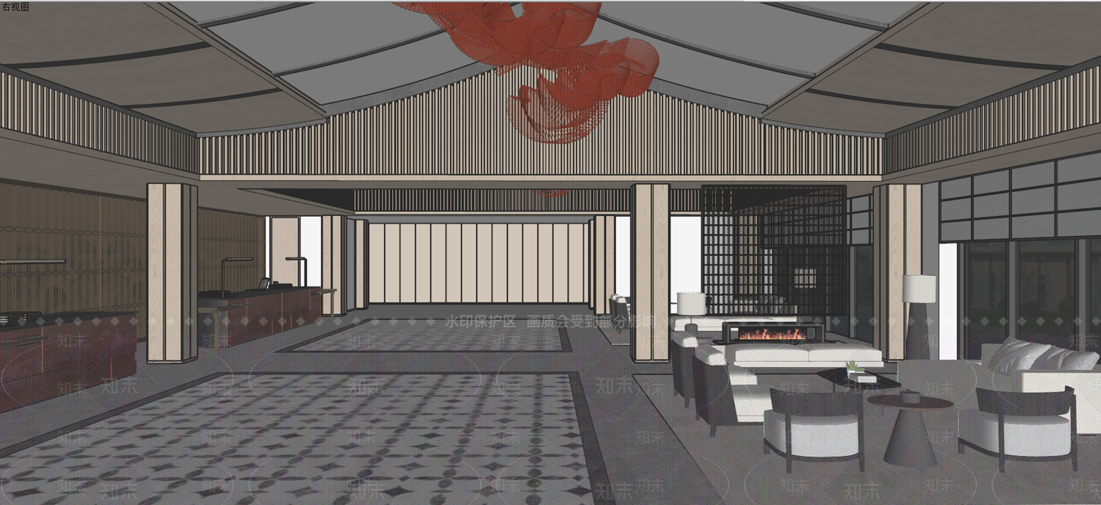 中式酒店大堂SU模型下载【ID:1200198844】