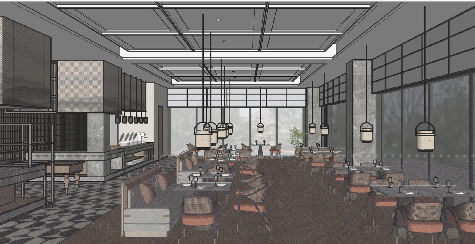 中式酒店餐厅SU模型下载【ID:1215940307】