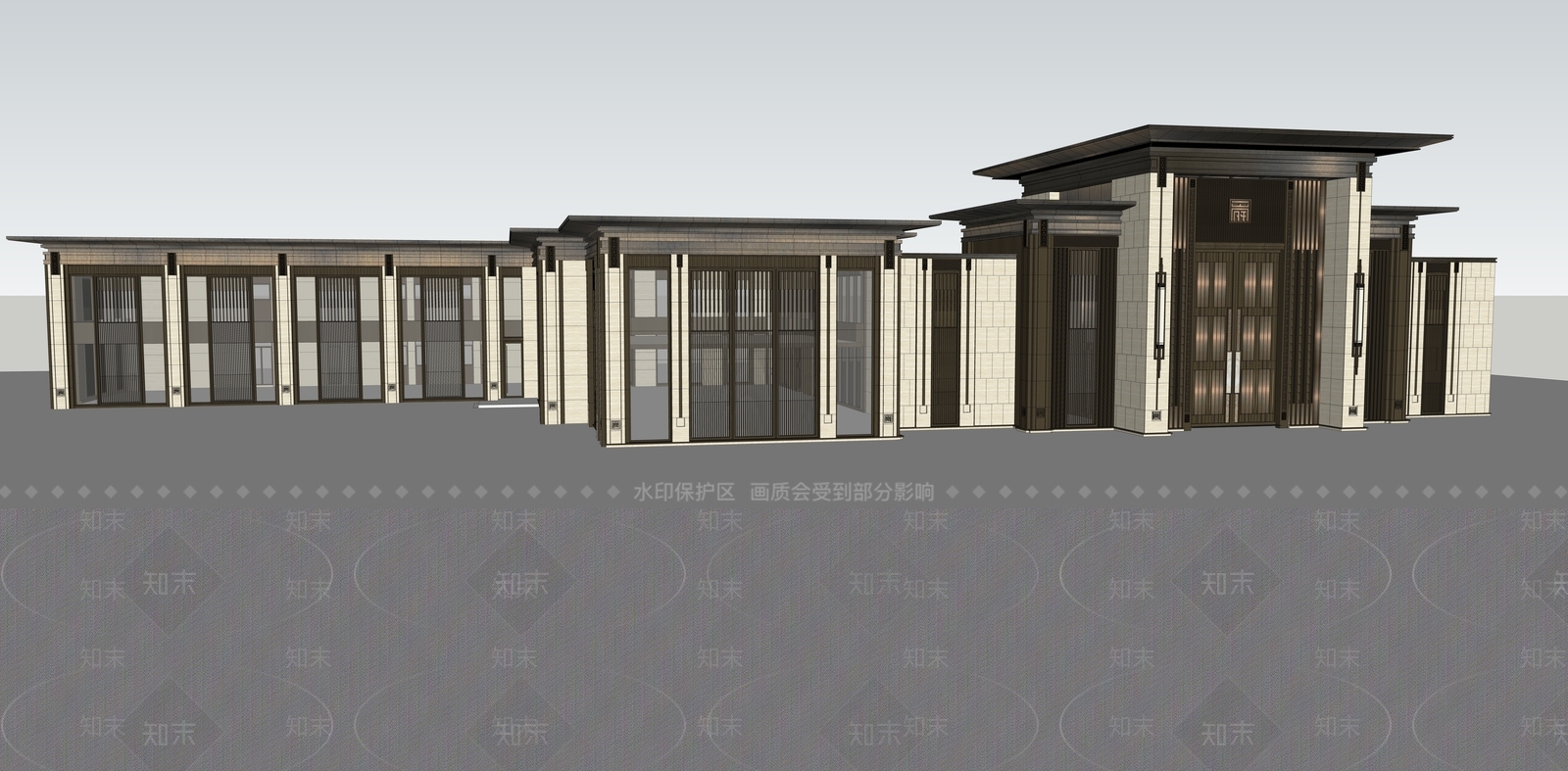 中式售楼处建筑SU模型下载【ID:1200199302】