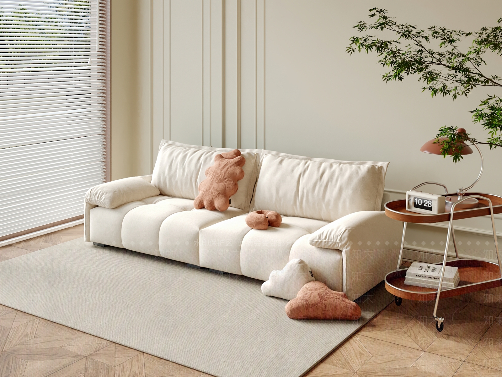 现代奶油双人沙发3D模型下载【ID:1200201307】