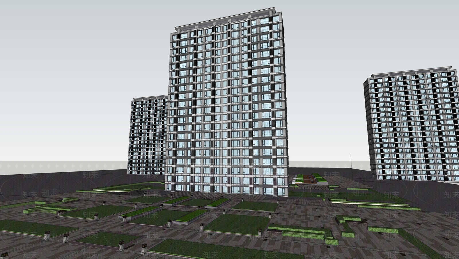 现代高层住宅SU模型下载【ID:1200201443】