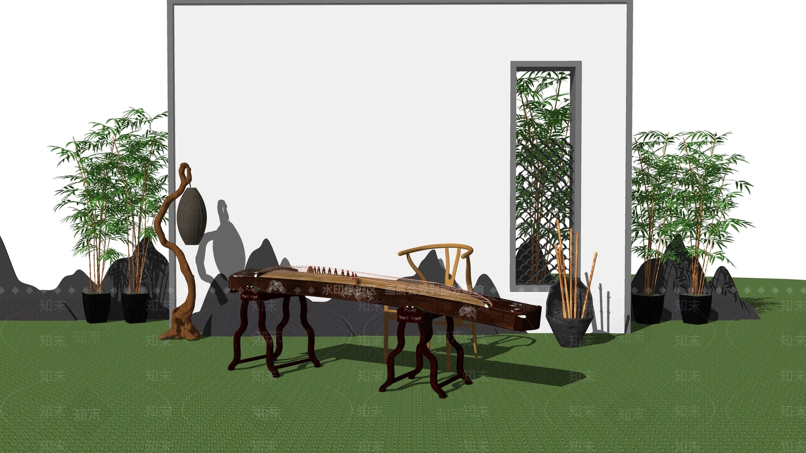 现代新中式其他景观小品SU模型下载【ID:1200213839】