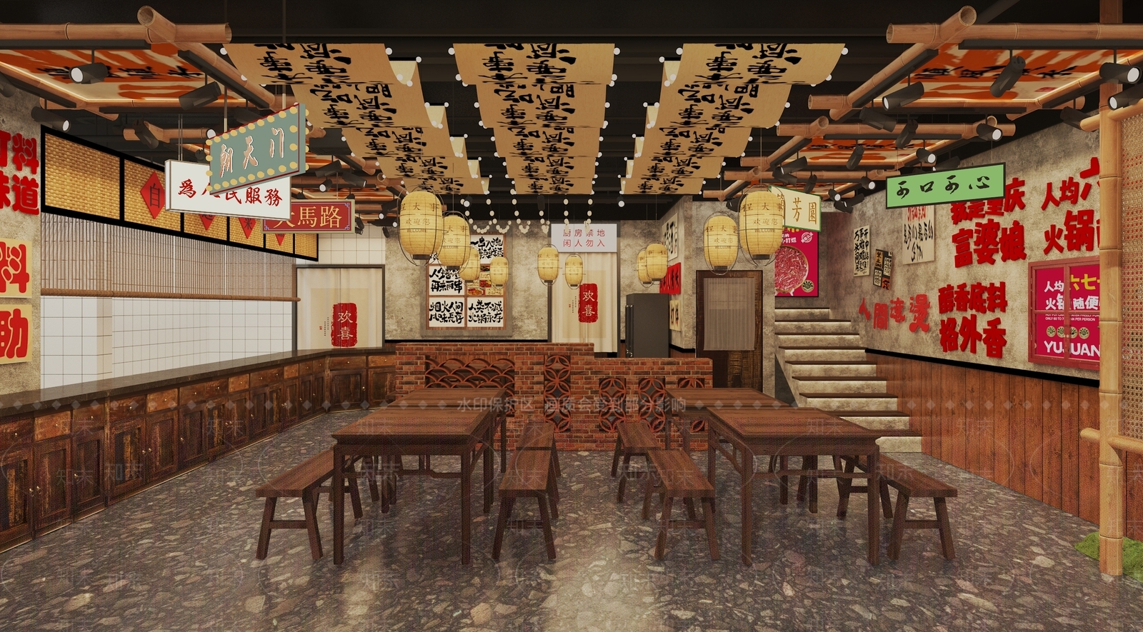 工业新中式火锅店3D模型下载【ID:1200217960】