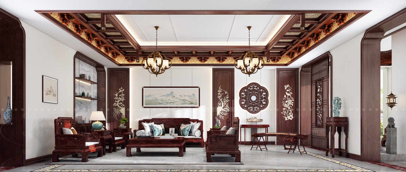 中式别墅客厅3D模型下载【ID:1200231061】