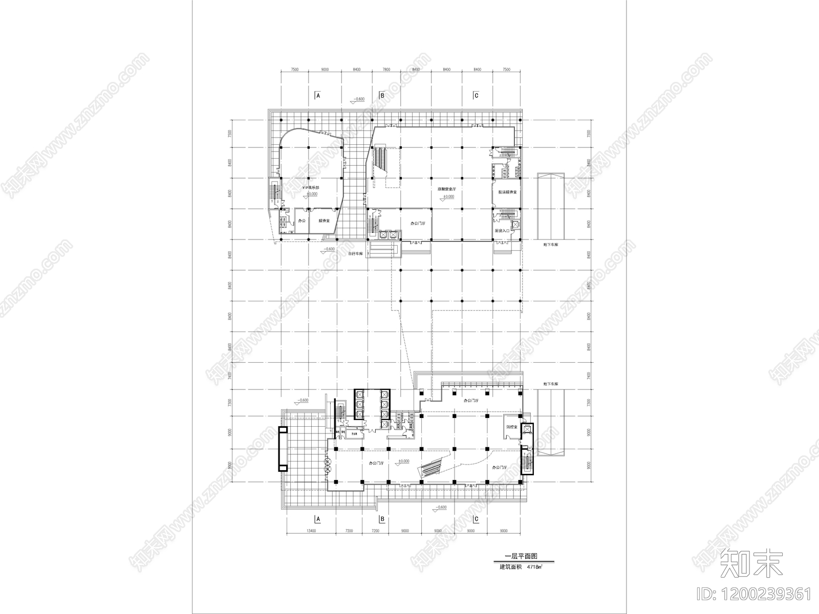 现代轻奢办公楼建筑cad施工图下载【ID:1200239361】