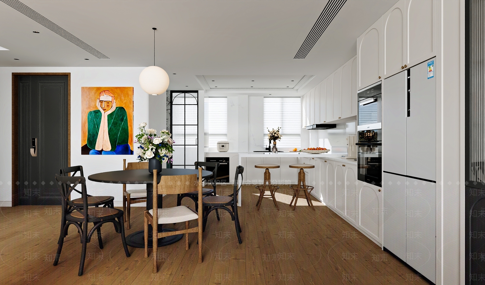 美式简约大平层客餐厅3D模型下载【ID:1200240089】