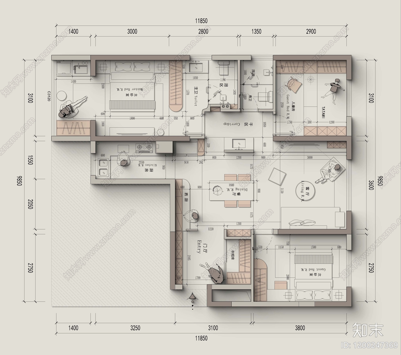小户型平层施工图下载【ID:1200247369】