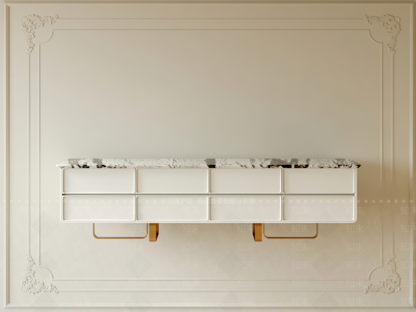 法式奶油电视柜3D模型下载【ID:1200248412】