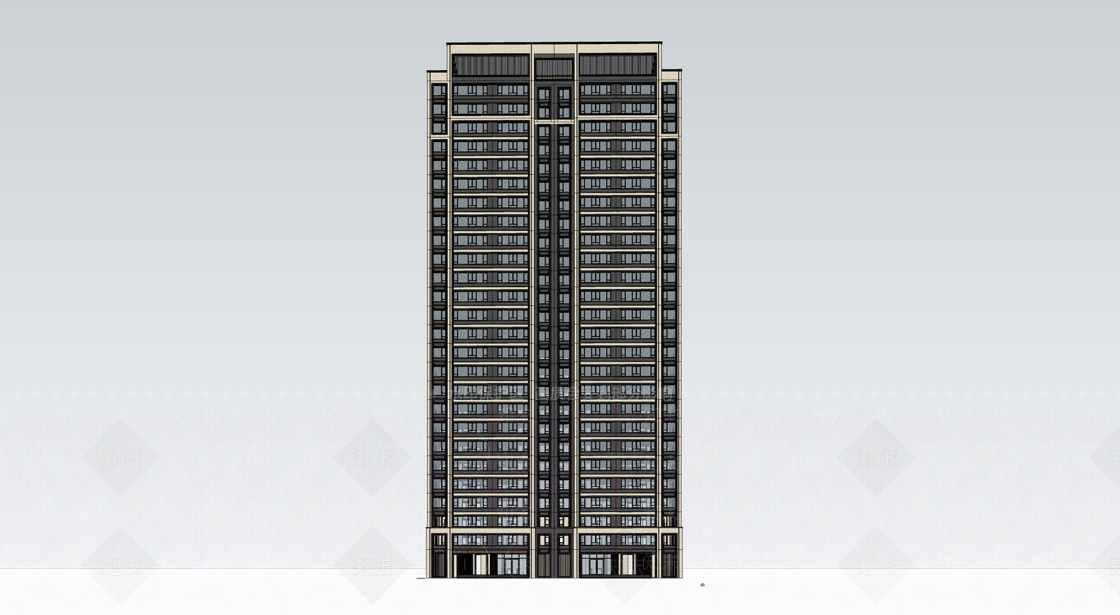 新中式简约高层住宅SU模型下载【ID:1200251330】