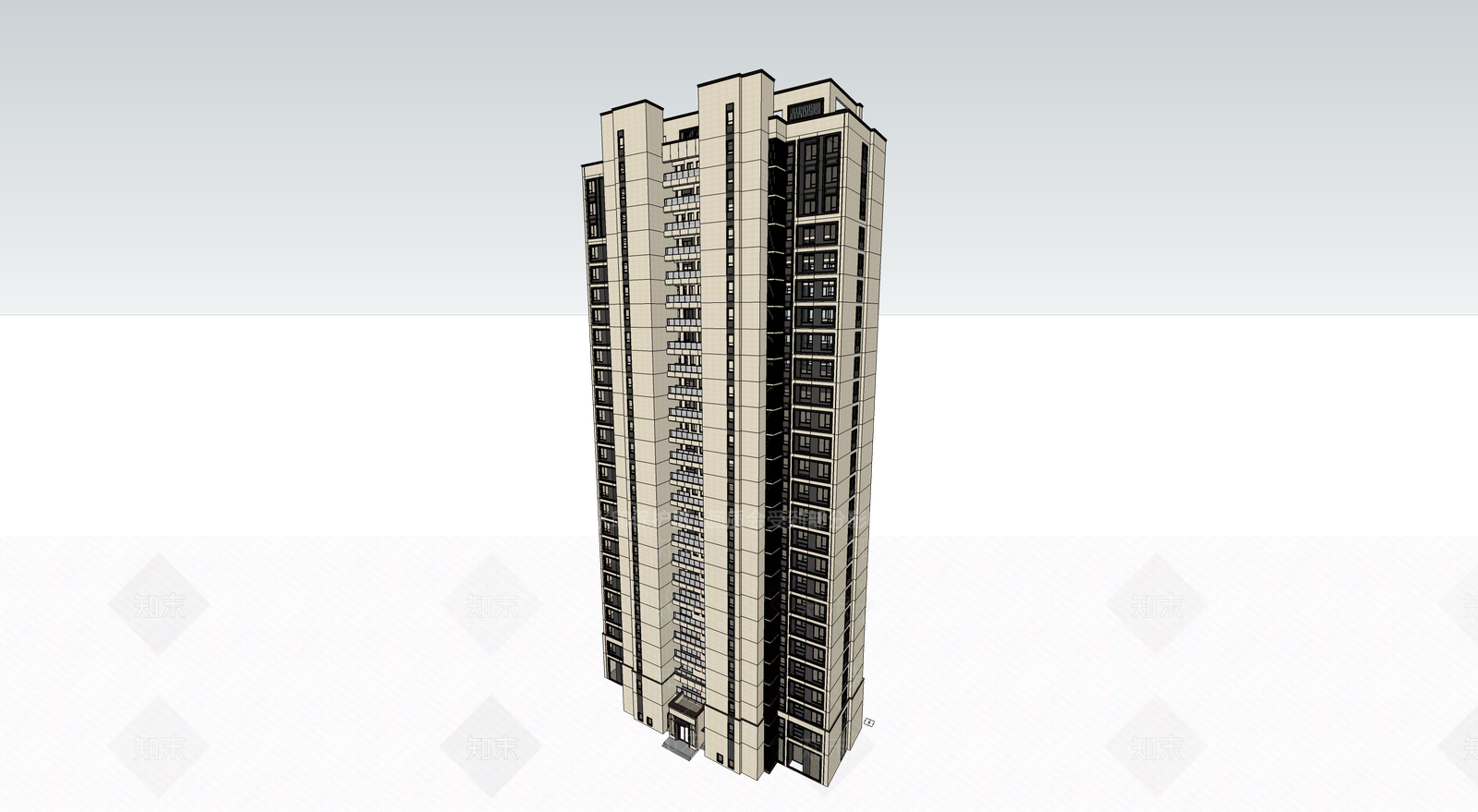 新中式简约高层住宅SU模型下载【ID:1200251330】