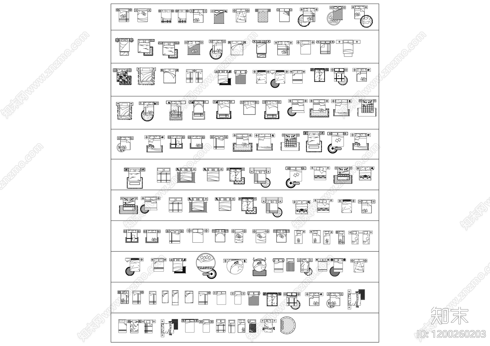 现代床施工图下载【ID:1200260203】