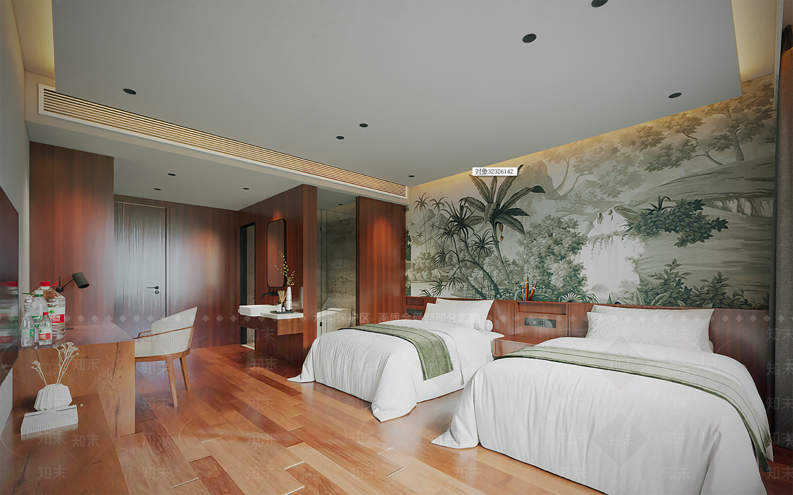 新中式美式酒店客房3D模型下载【ID:1200263188】