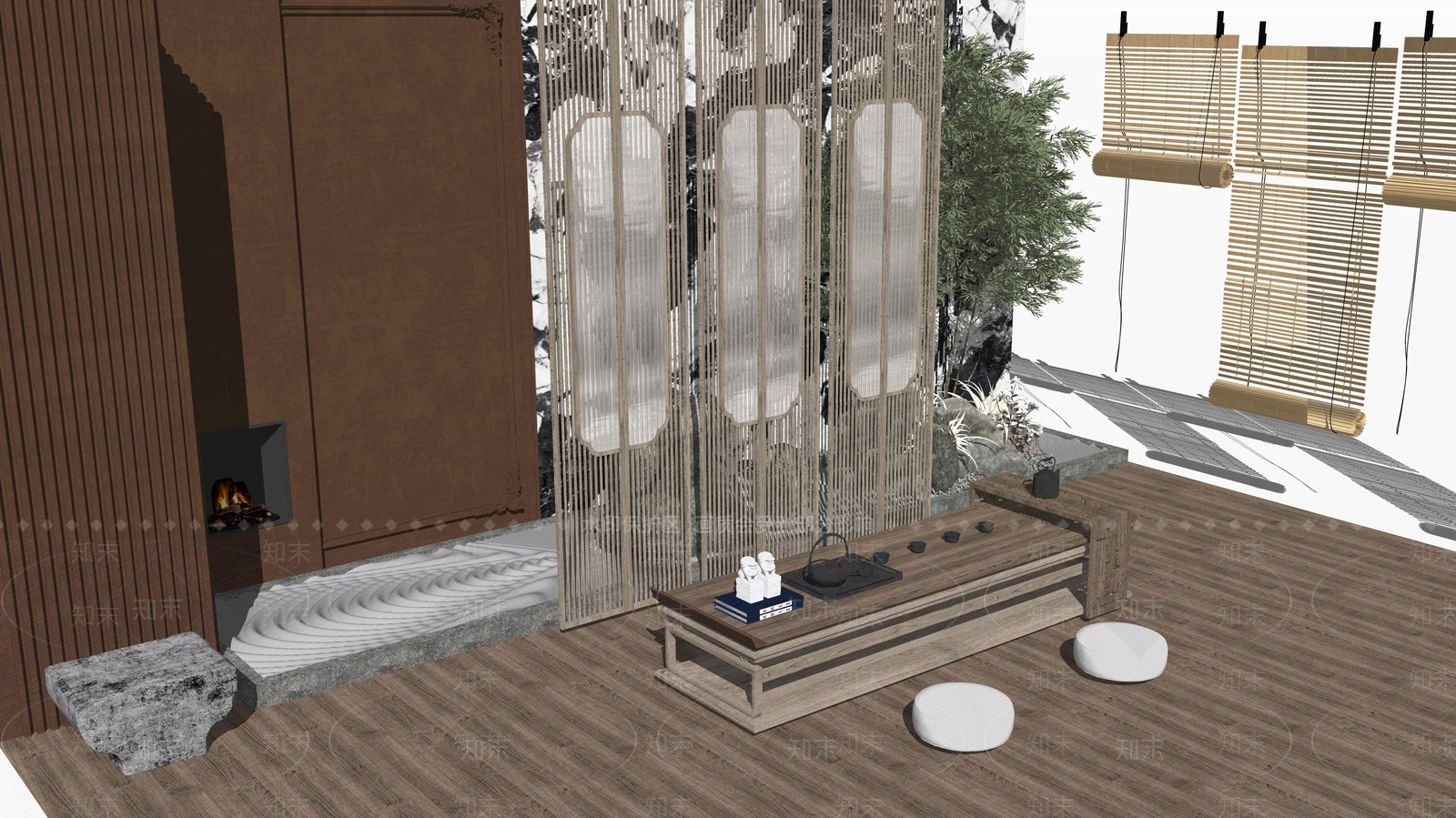 新中式中式茶室SU模型下载【ID:1200263331】