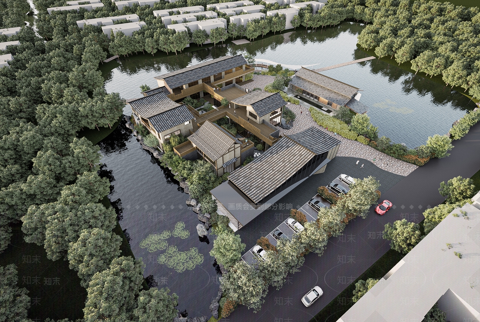 现代中式四合院SU模型下载【ID:1200263630】