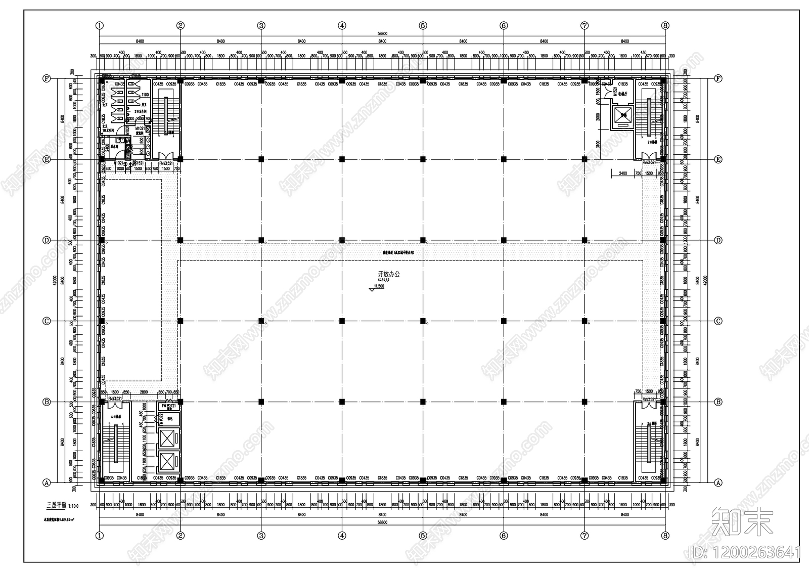 现代办公楼建筑cad施工图下载【ID:1200263641】