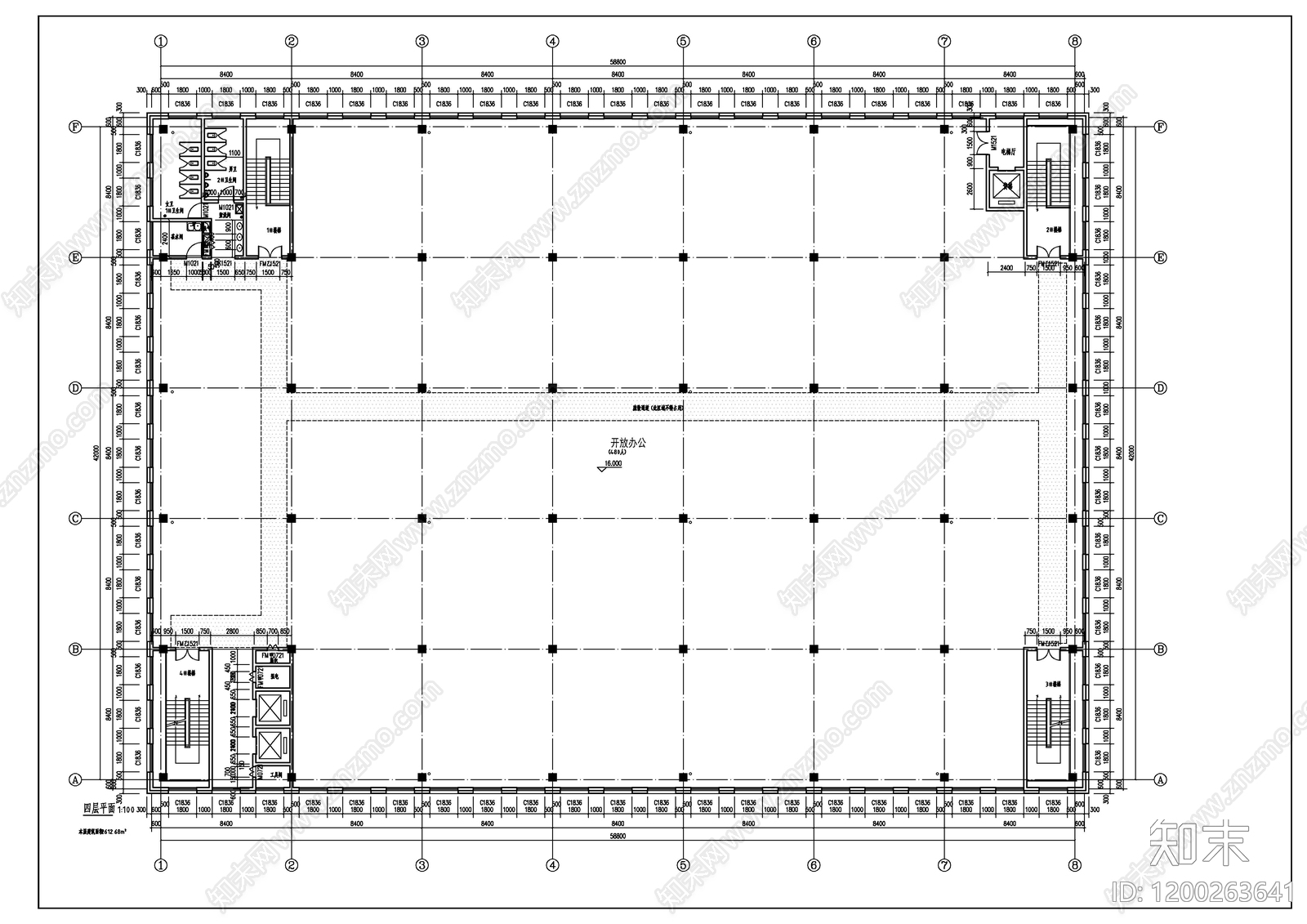 现代办公楼建筑cad施工图下载【ID:1200263641】