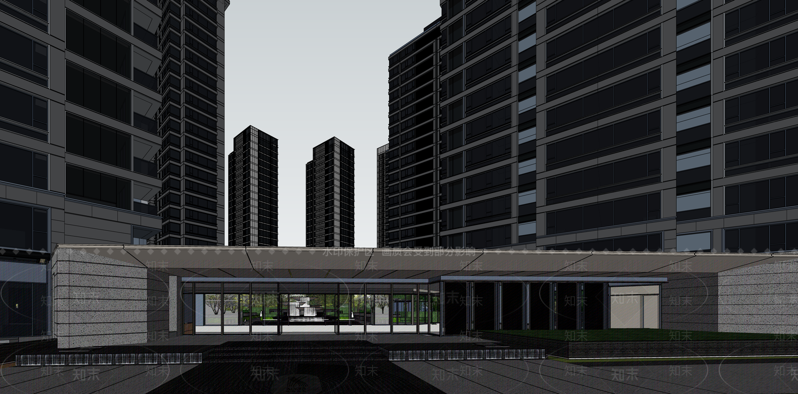 现代简约小区景观SU模型下载【ID:1200269083】