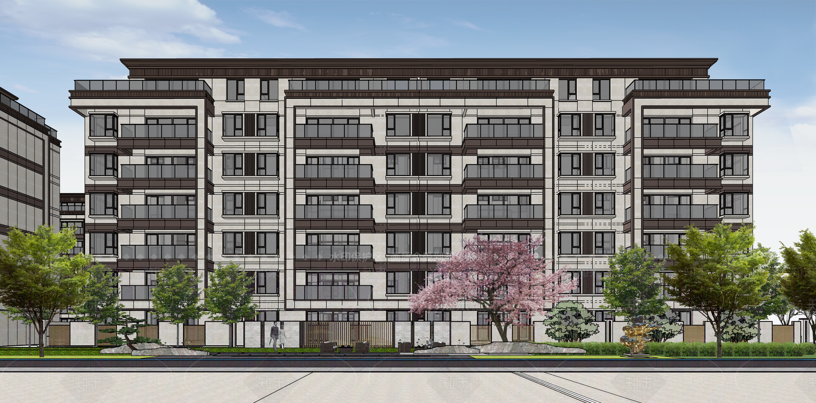 现代新中式小区建筑SU模型下载【ID:1200269296】