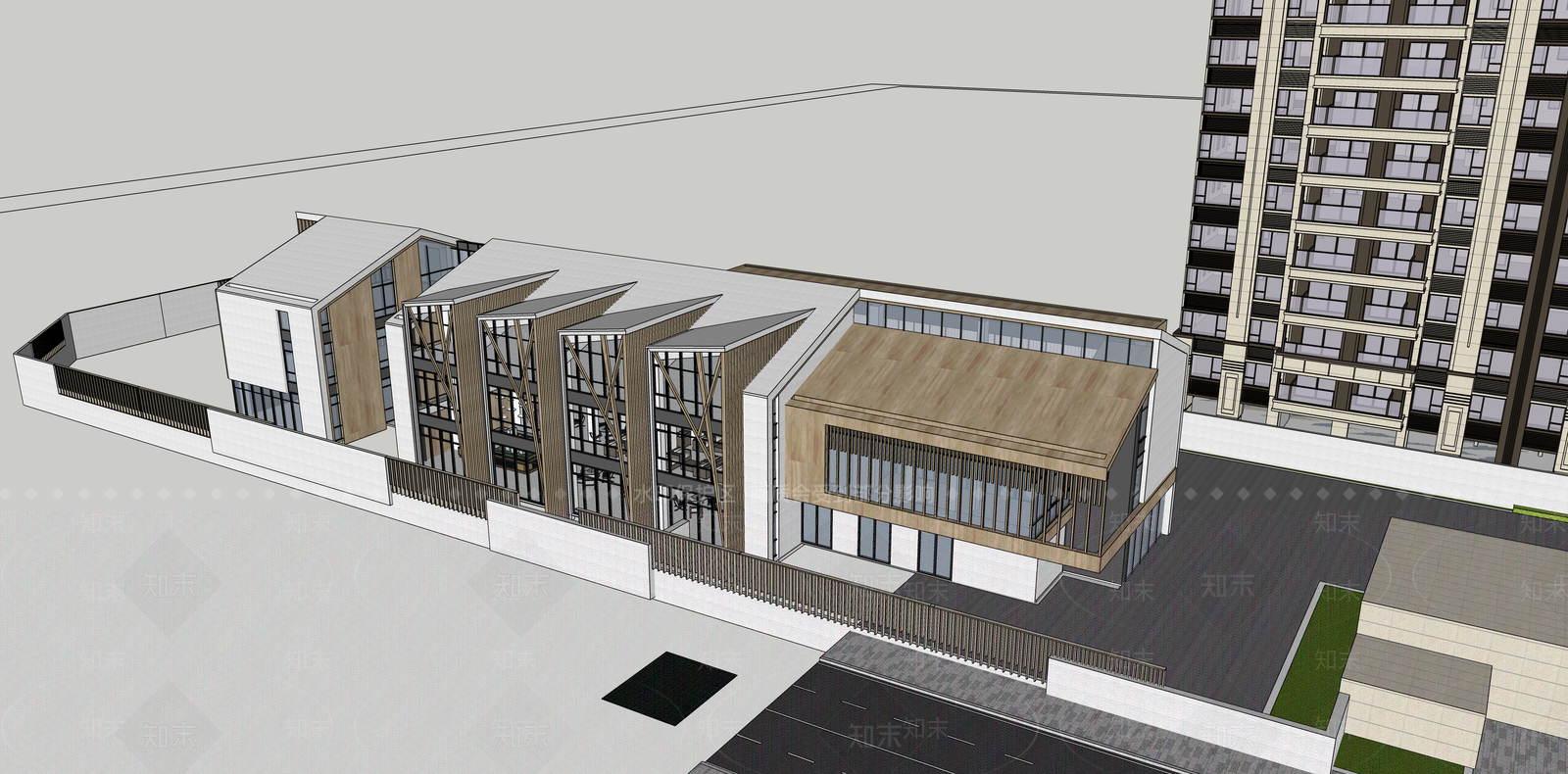 现代新中式小区建筑SU模型下载【ID:1200270173】