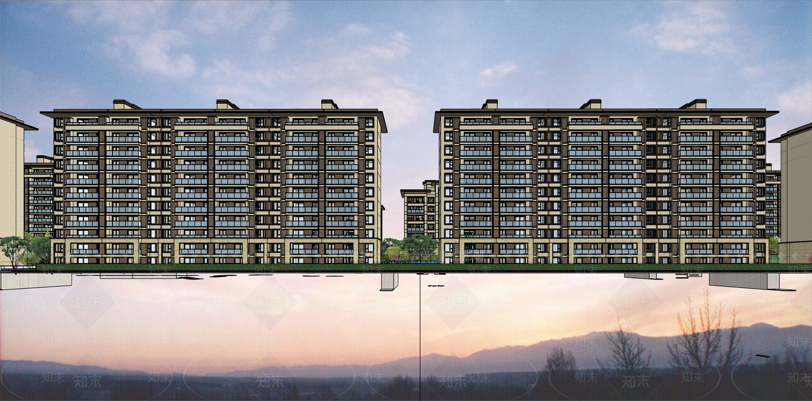现代新中式小区建筑SU模型下载【ID:1200270430】