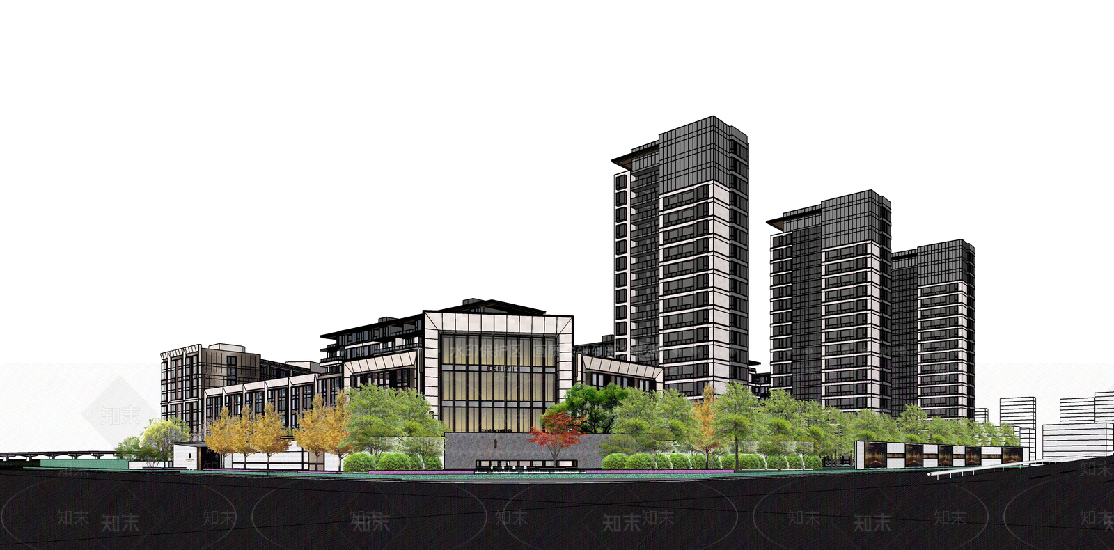 现代轻奢小区建筑SU模型下载【ID:1200270468】