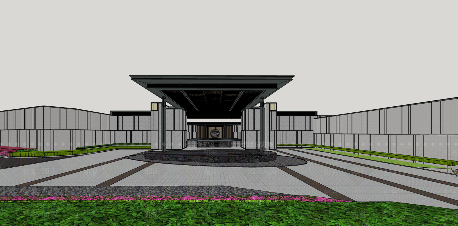 现代新中式小区建筑SU模型下载【ID:1200270671】