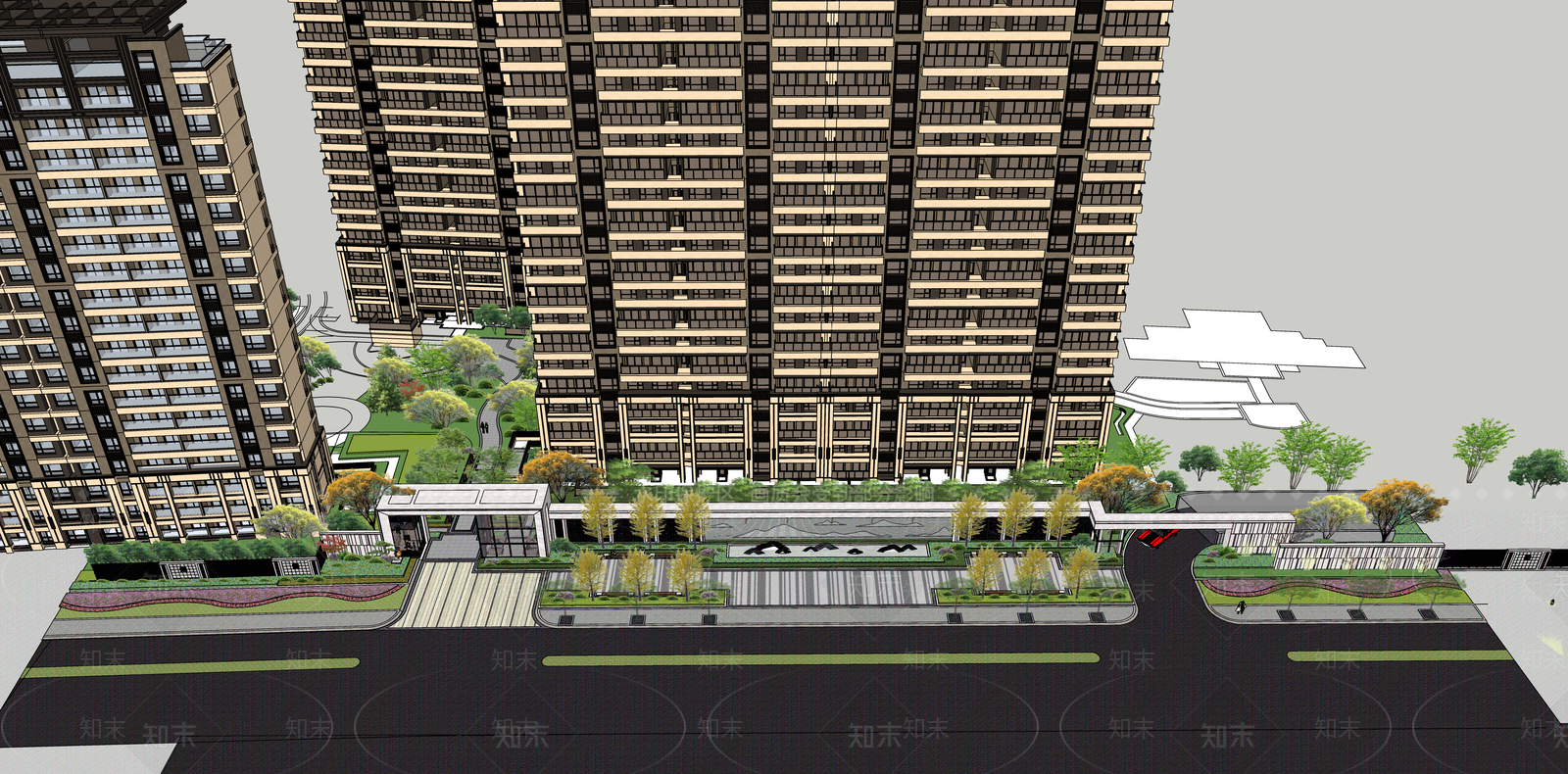 现代轻奢小区建筑SU模型下载【ID:1200270981】