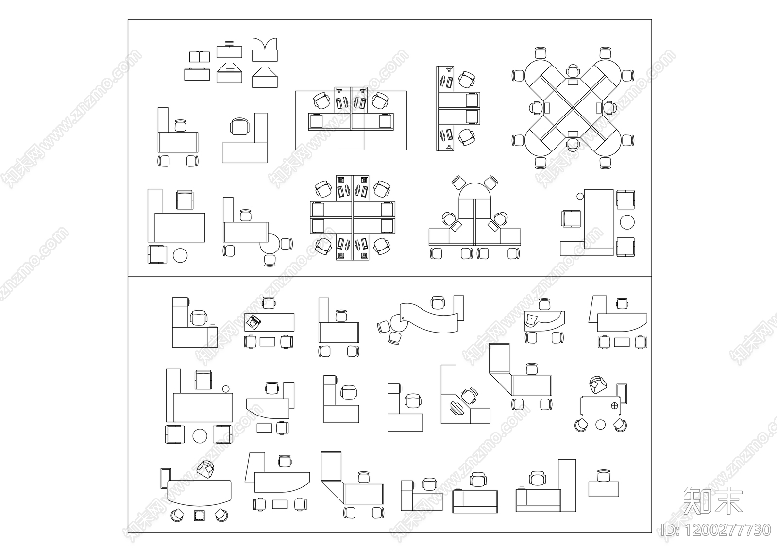 办公家具图库cad施工图下载【ID:1200277730】