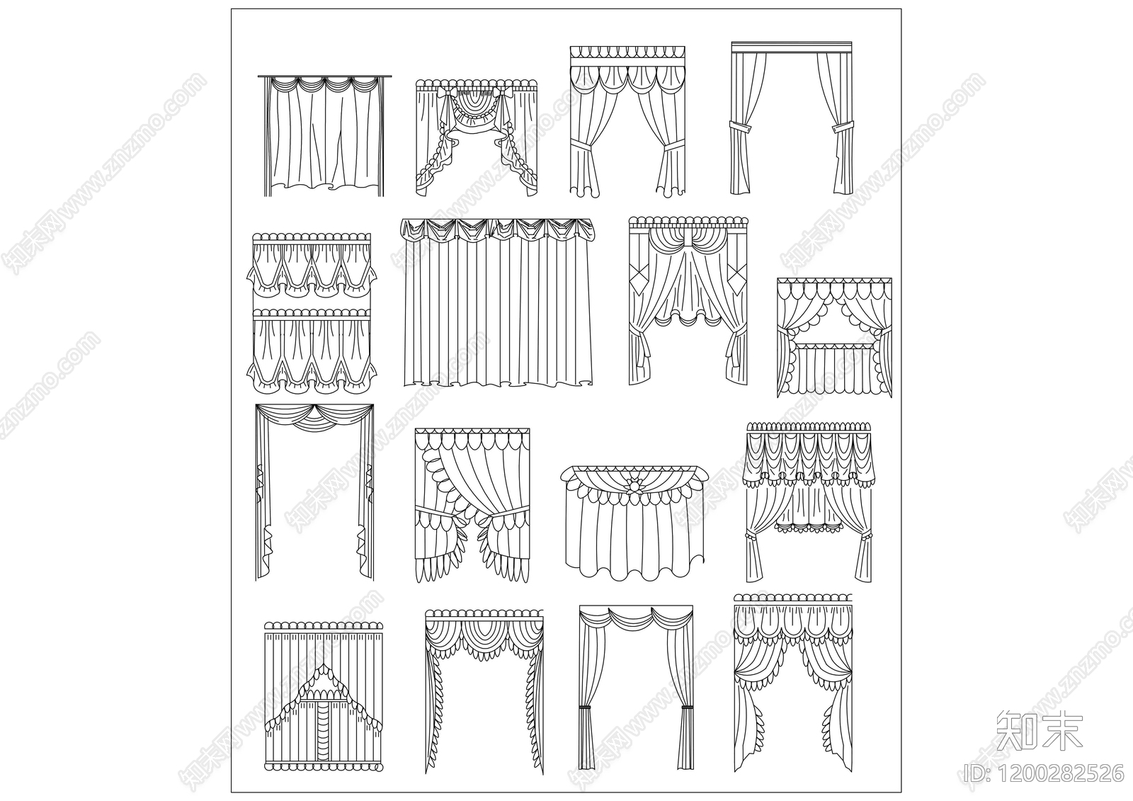欧式窗帘施工图下载【ID:1200282526】