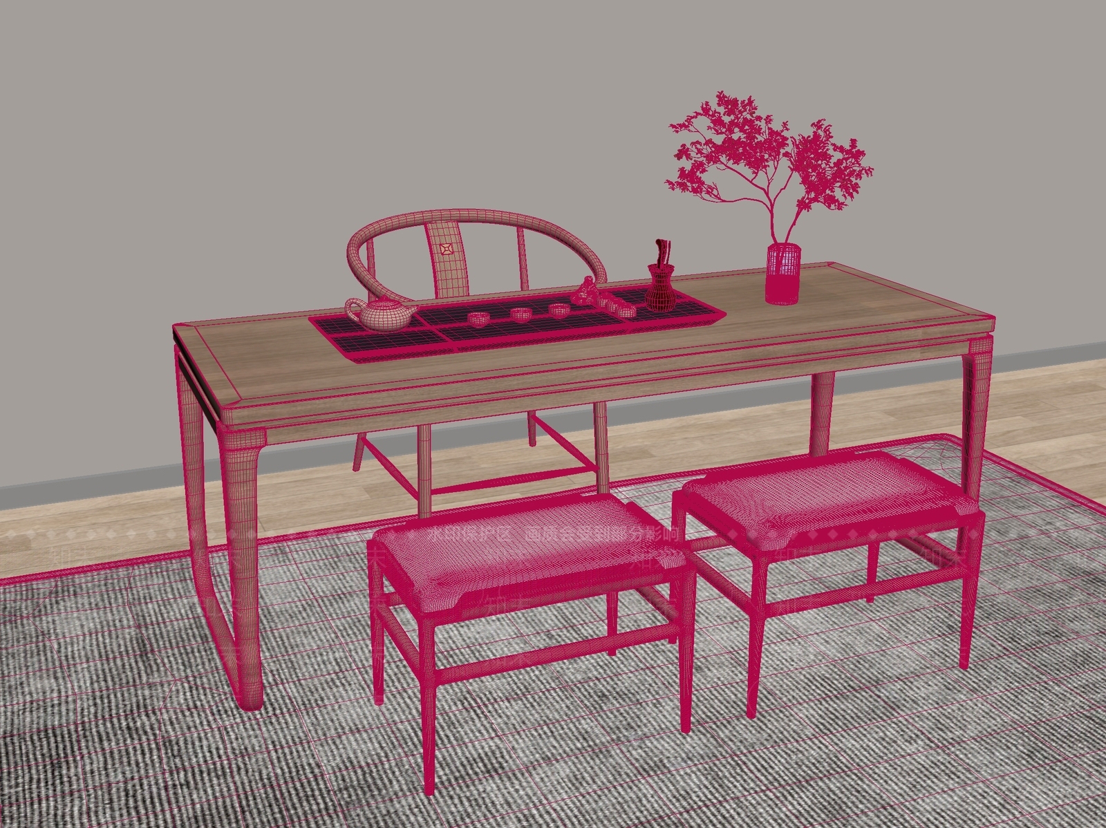 新中式中式茶桌椅3D模型下载【ID:1200285600】