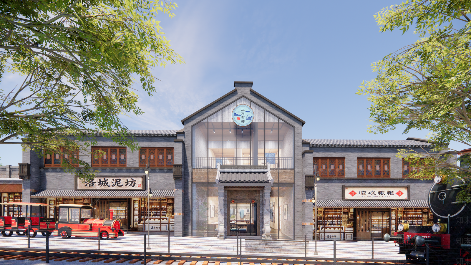 新中式复古商业街SU模型下载【ID:1200285988】