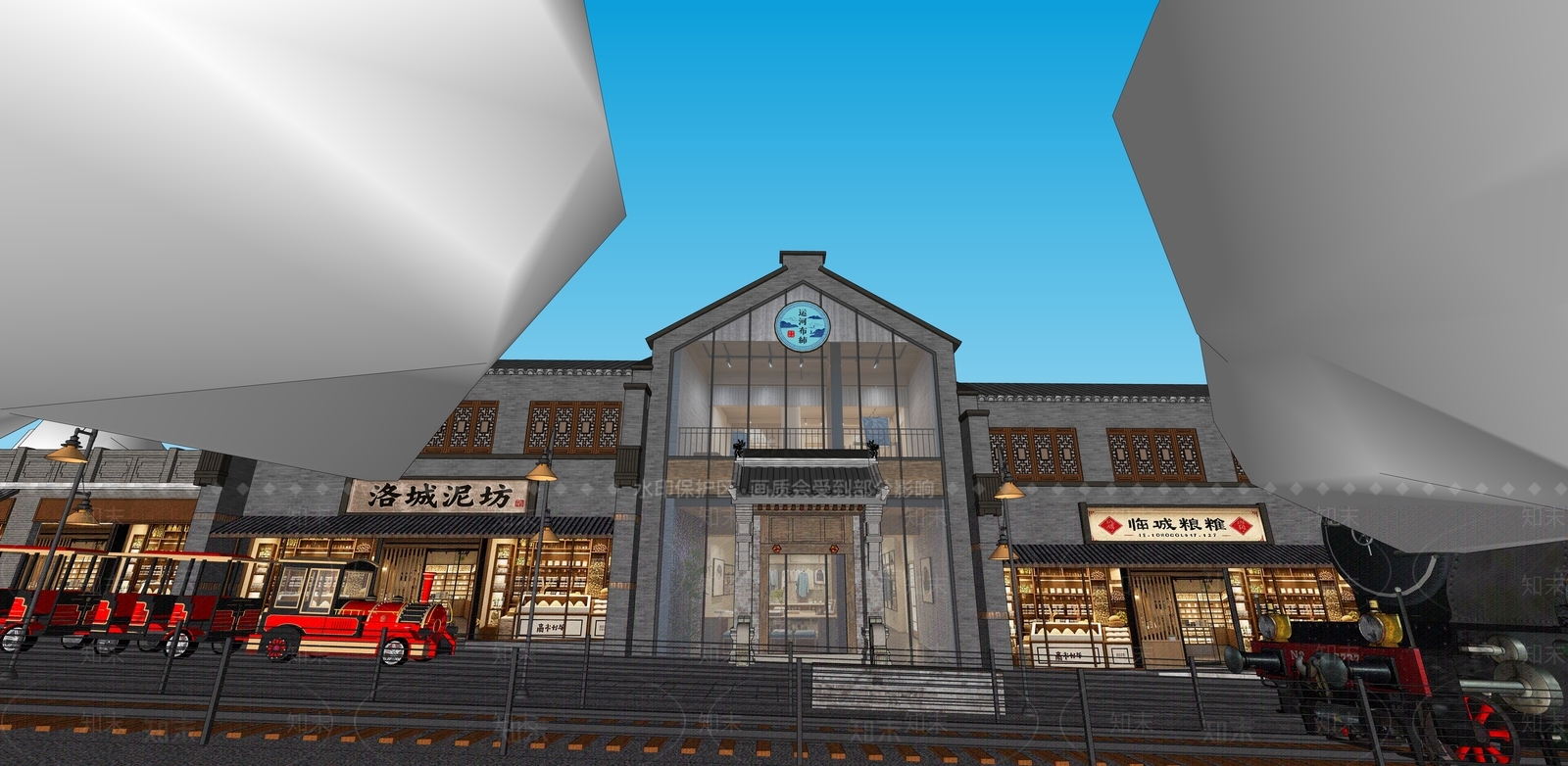 新中式复古商业街SU模型下载【ID:1200285988】