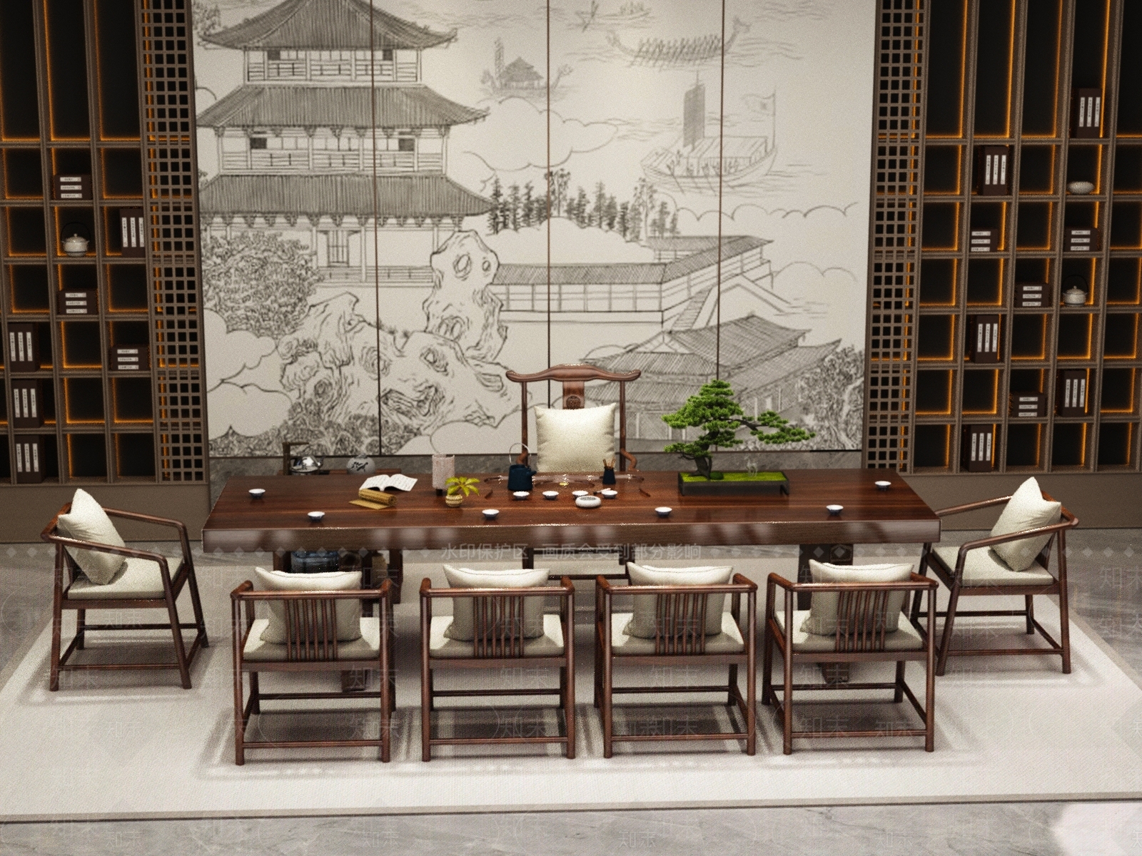 新中式茶桌椅3D模型下载【ID:1200286217】