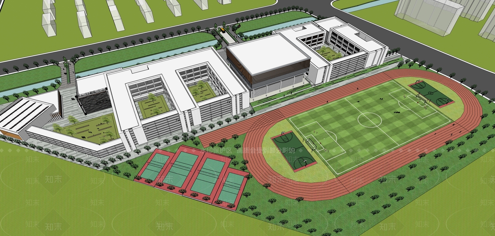 现代简约学校建筑SU模型下载【ID:1200293308】