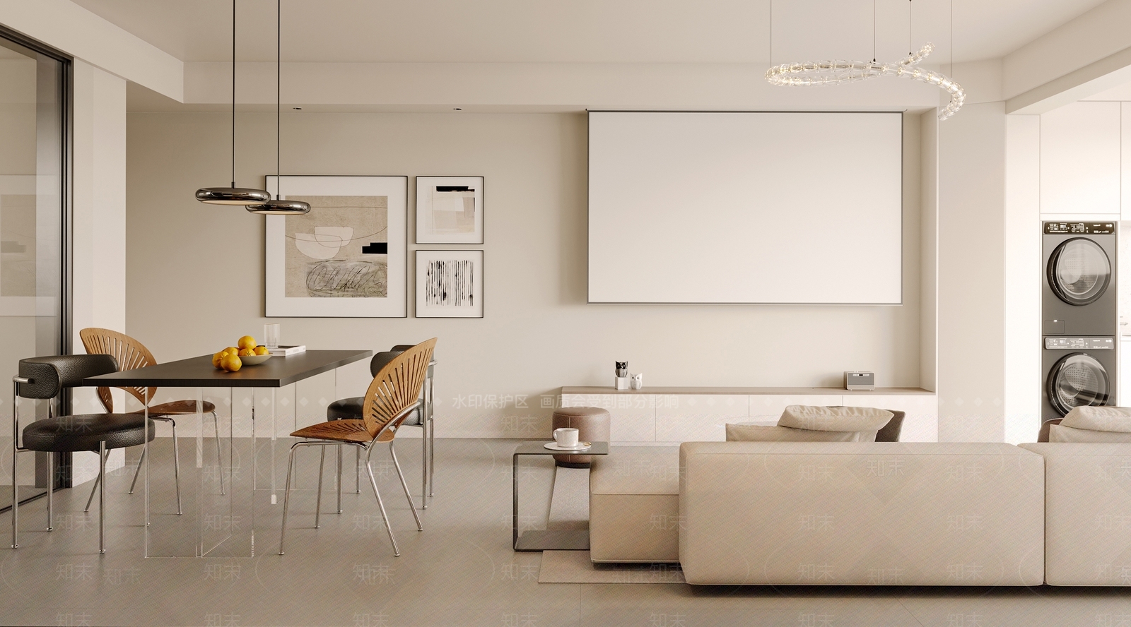 现代极简客餐厅3D模型下载【ID:1200294454】