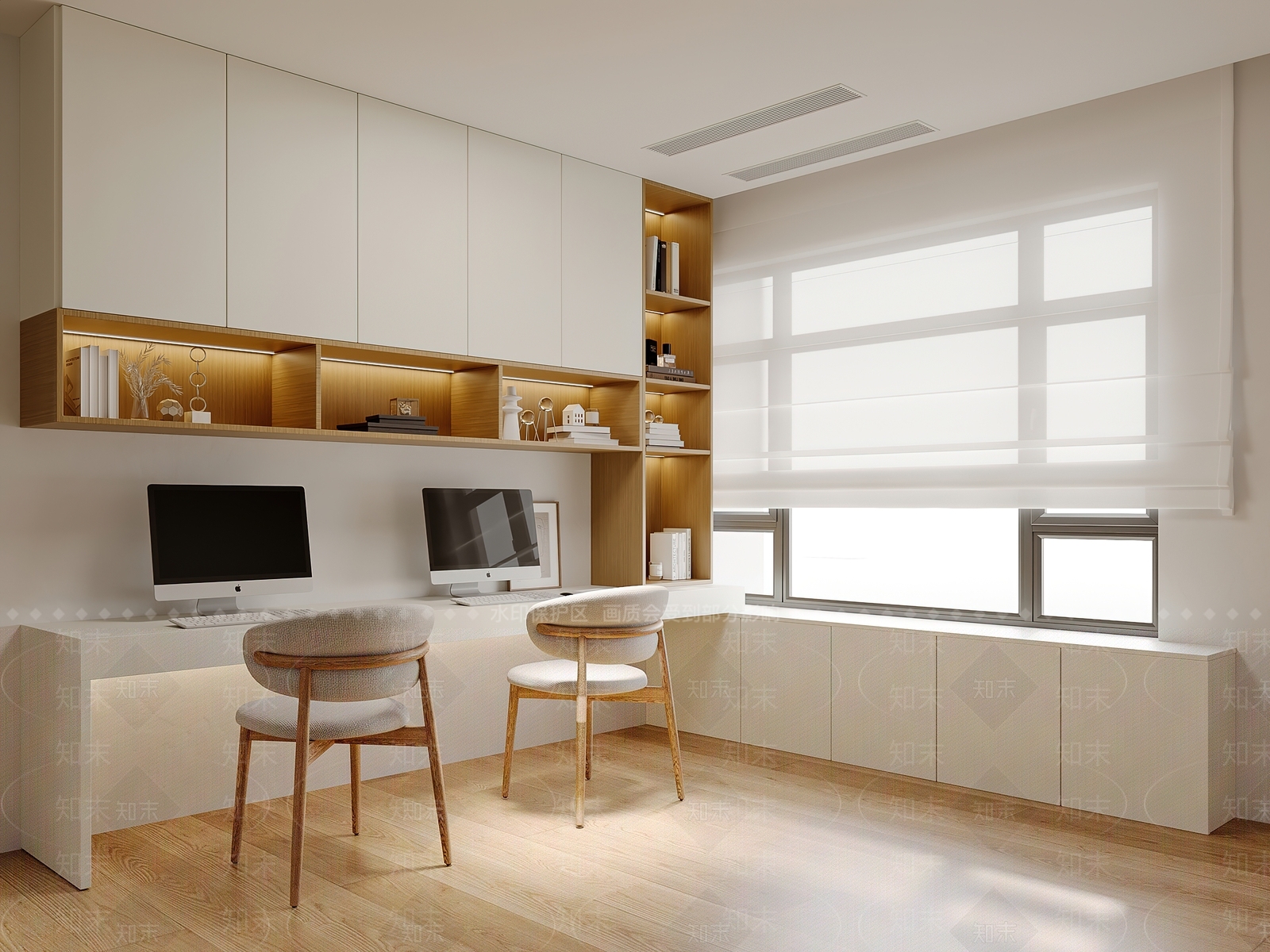现代原木书房3D模型下载【ID:1200295330】