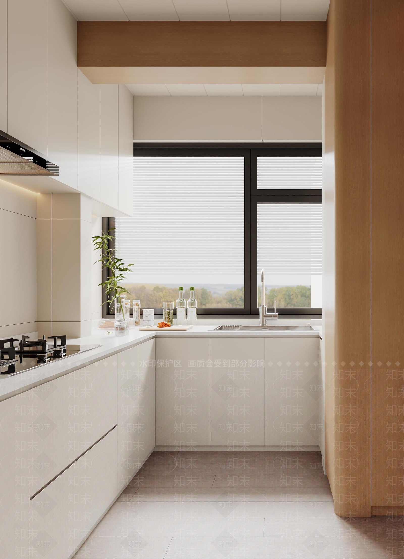 奶油简约开放式厨房3D模型下载【ID:1200297016】