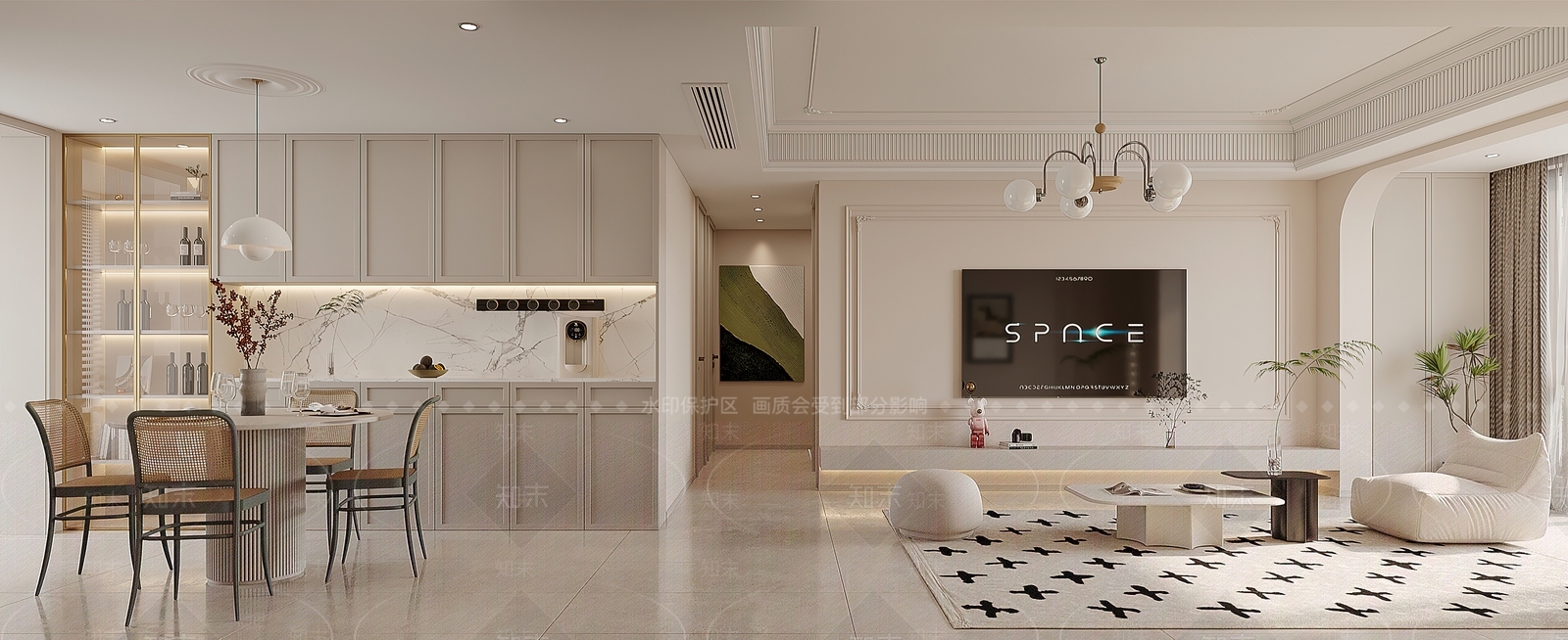 法式奶油家居客厅3D模型下载【ID:1200297473】