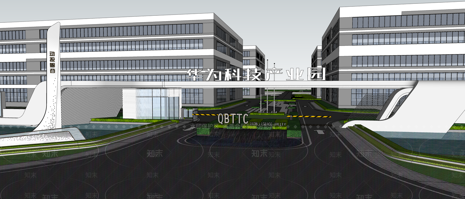 现代新中式办公园区景观SU模型下载【ID:1200301976】