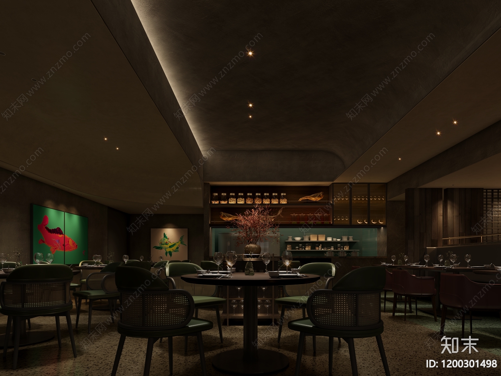 复古侘寂中餐厅施工图下载【ID:1200301498】