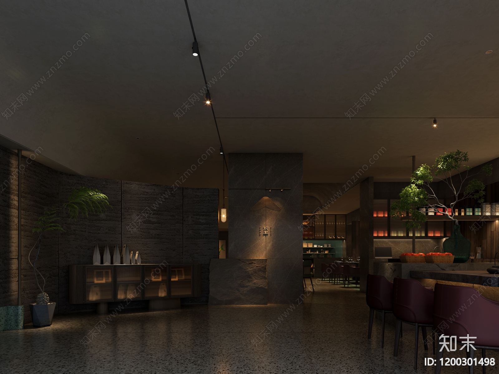 复古侘寂中餐厅cad施工图下载【ID:1200301498】