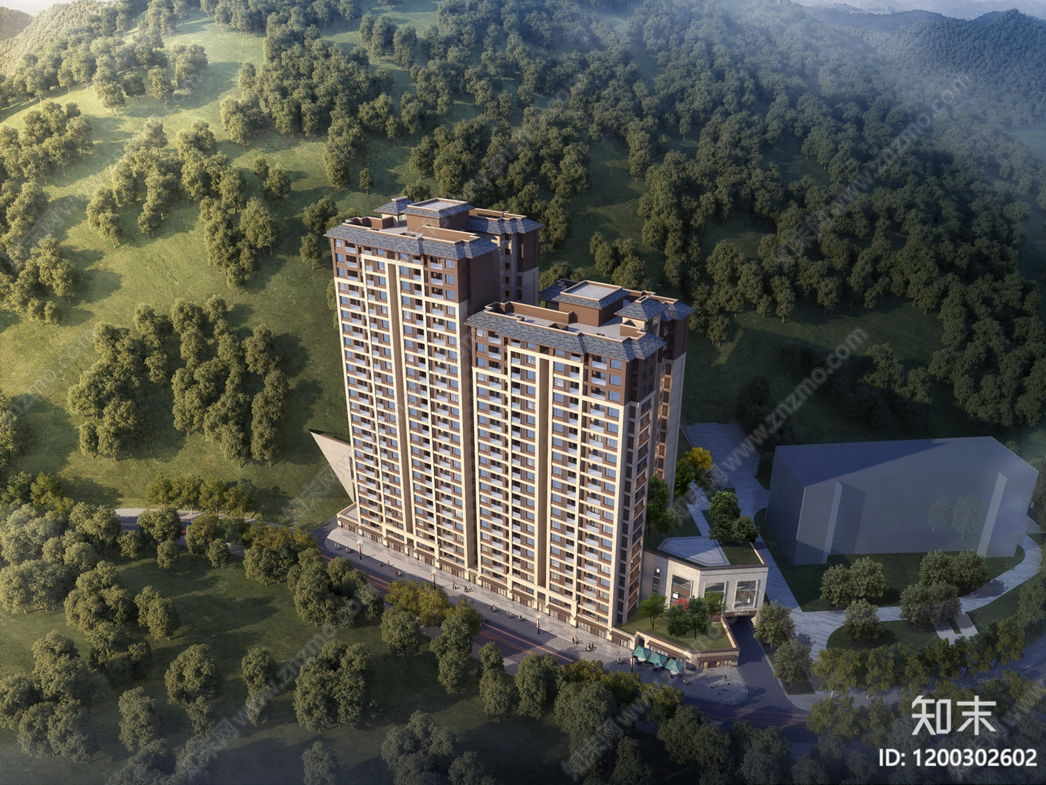 现代新中式小区建筑下载【ID:1200302602】