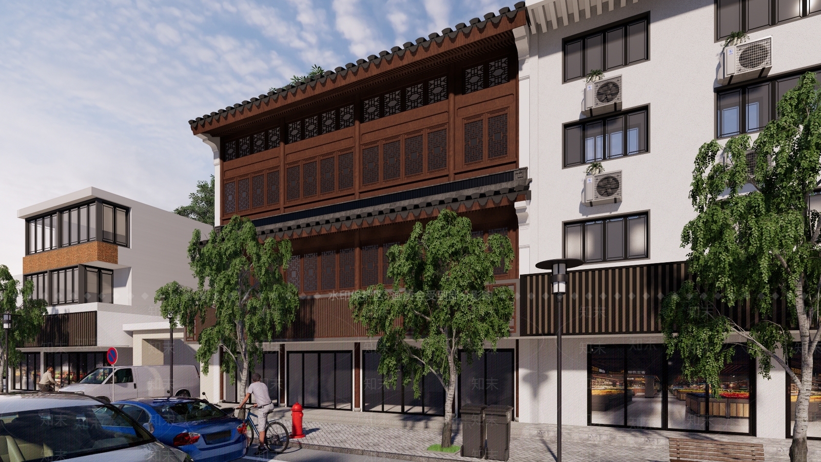 中式新中式古建筑SU模型下载【ID:1200360499】