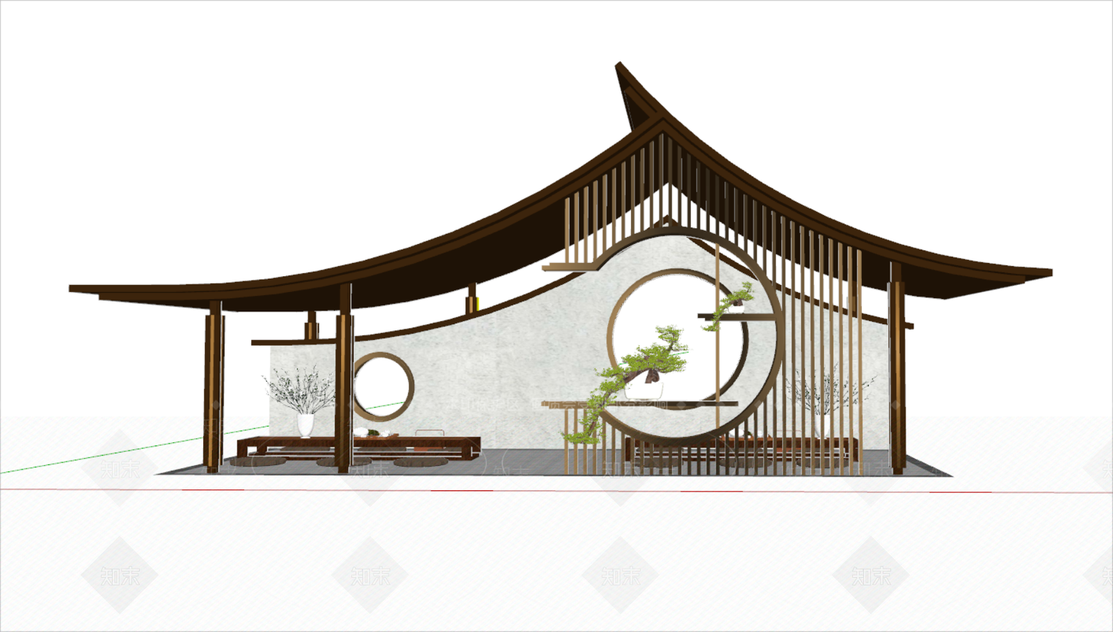 现代新中式亭子SU模型下载【ID:1200311080】