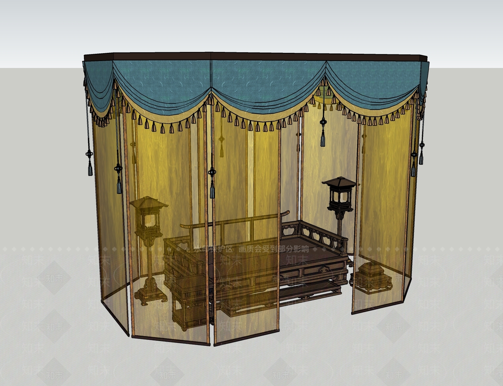 中式复古床品SU模型下载【ID:1200311956】