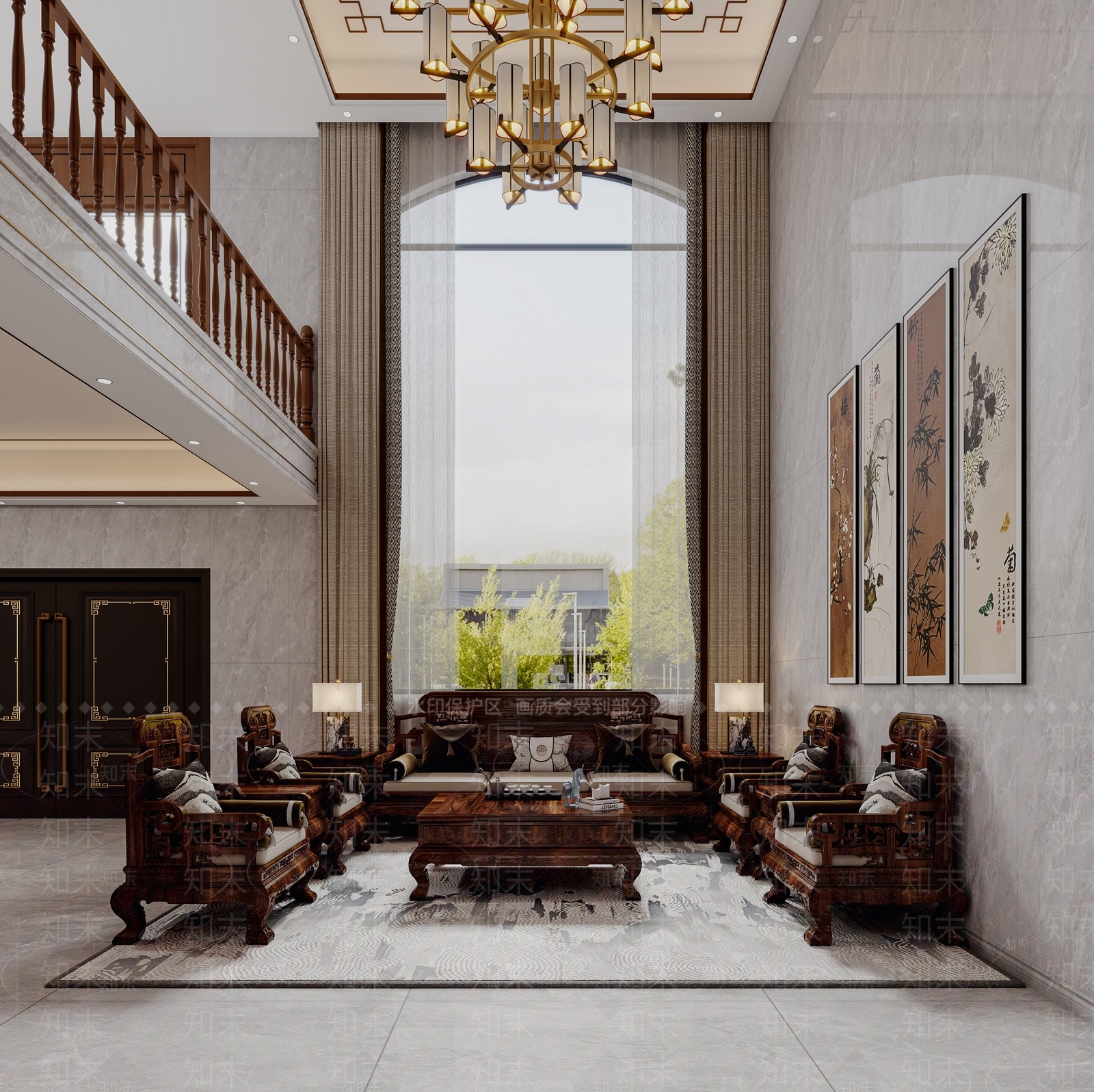 新中式中式别墅客厅3D模型下载【ID:1200312737】