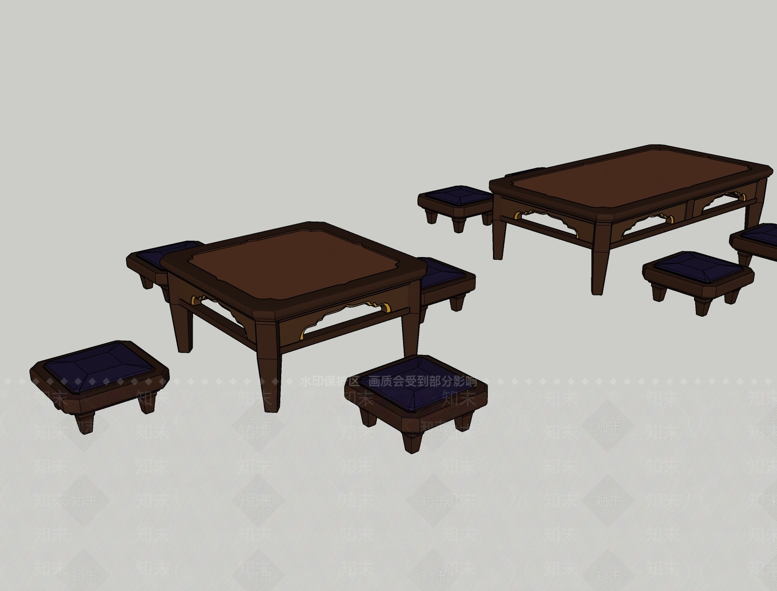 中式复古茶桌椅SU模型下载【ID:1200313316】