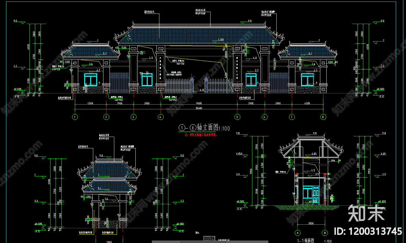 新中式门卫室建筑施工图下载【ID:1200313745】