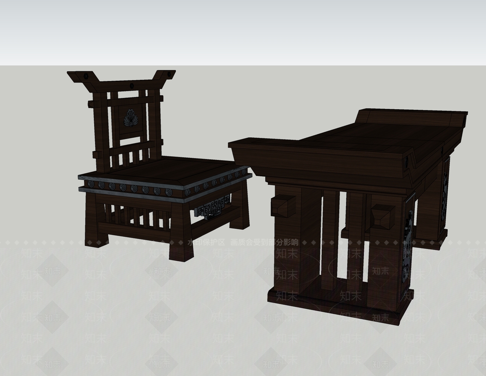 中式复古办公桌椅SU模型下载【ID:1200316138】